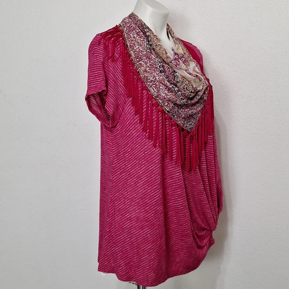 Energe World Wear Bohemian NWOT Pink Boho Striped W/Scarf & Twist Bottom Hem *XL - Picture 8 of 13